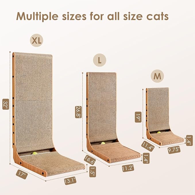 EHEYCIGA Cardboard Cat Scratcher for Indoor Kitten Cats, 19 Inch L Shaped Vertical Cat Scratching Board with Ball Cat Toy, Small Cat Scratcher Pad, Brown-PurrikoPets