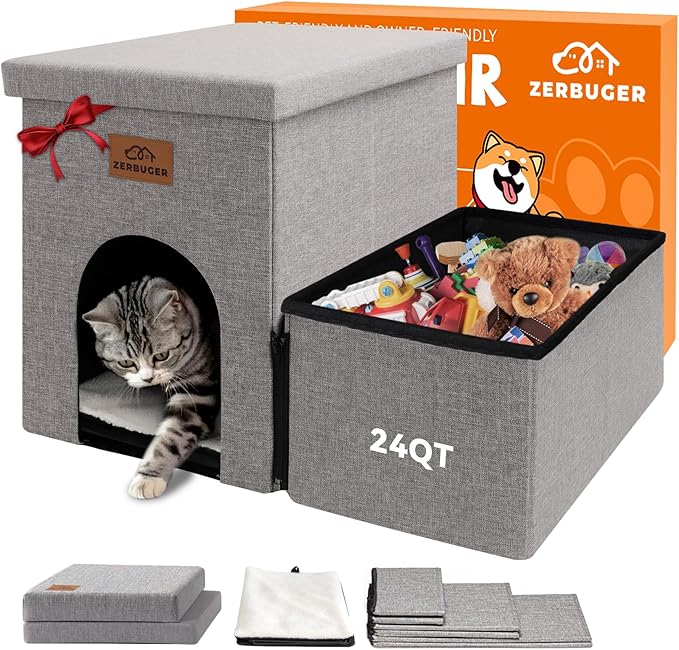 Dog Stairs 15" H, 2-Step Wider Dog Steps for Small/Medium/Large Old Dogs Cats, Folding Sturdy Storage Pet Stairs Climbing Bed Couch, Dog Ramp for Car Hold Up to 150 lbs(Gray, with Condo)-PurrikoPets