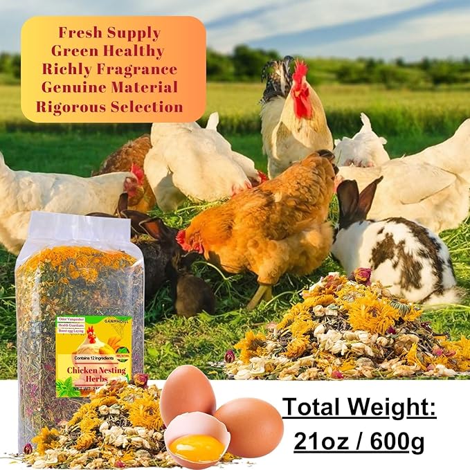 21 oz Chicken Nesting Herbs Flowers - 1.3lb Poultry Blend Herbs 12 Premium Nesting Box Herbs for Chicken Coop Refresher Boost Egg Laying Hens Herb Supplement for Backyard-PurrikoPets