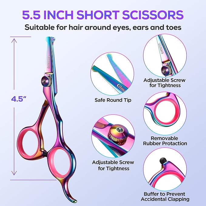 Gimars Professional 4CR Stainless Steel 6 in 1 Grooming Scissors for Dogs with Safety Round Tip, Heavy Duty Titanium Coated Pet Grooming Scissor for Dogs, Cats and Other Animals-PurrikoPets