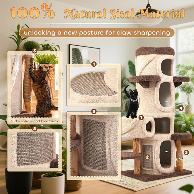 70'' Luxury Heavy Duty Cat Tree for Indoor Cats Adults,Treehouse Theme Large Cat Tower for Home Decoration,Multi-Level Modern Maine Coon Condo with 3*Wood Scratching Post,Perch,Huge House for Multicat-PurrikoPets