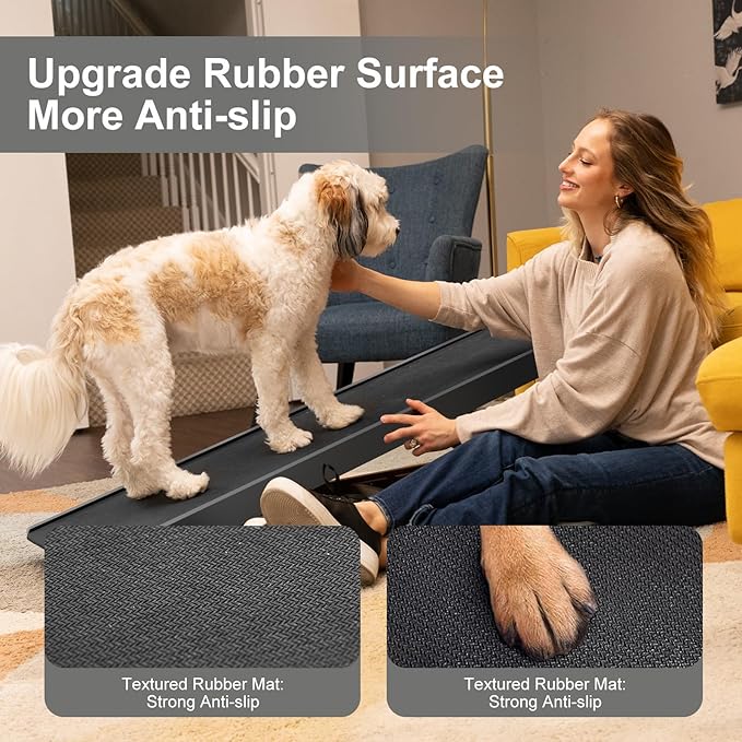 ABORON Dog Ramp,Adjustable Folding Pet Ramp for Bed,Couch,SUV - High Traction Portable Rubber Paw Ramps,Great for Small & Large Old Dogs & Cats, Supports up to 200 lbs,39.3''Long-PurrikoPets