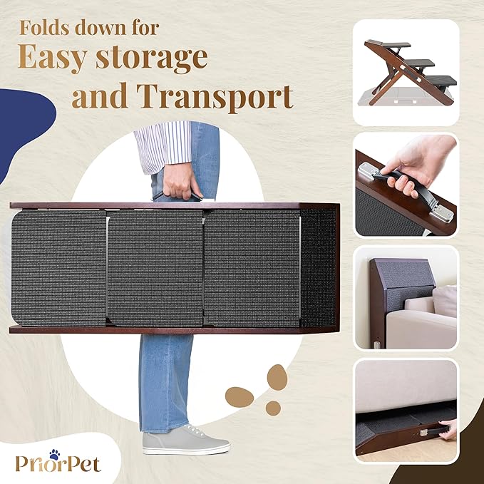 Dog Steps for Bed & Couch 2-in-1 Dog Stairs/Ramp - Height Adjustable Dog Ramp for Couch 7” - 20” - Pet Stairs, Dog Stairs for Small Dogs - Easy to Move Pet Steps with Landing Platform, Walnut-PurrikoPets
