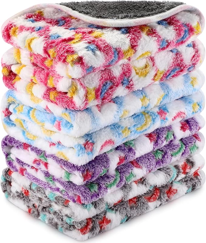 4 Pcs Waterproof Guinea Pig Blankets Washable Small Animal Fleece Bedding Absorbent Guinea Pig Cage Liners Reusable Pet Pee Pad Sleep Mat Pad Cover for Hamster Ferret (Moon Star Pattern,12 x 12 Inch)-PurrikoPets