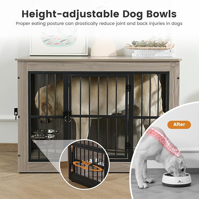 Gardner Pet Dog Crate Furniture for Small Dog, 27.2 Inches Dog Kennel Indoor, Wooden Dog Cage End Table, Heavy Duty Dog Crates, Rustic Grey-PurrikoPets