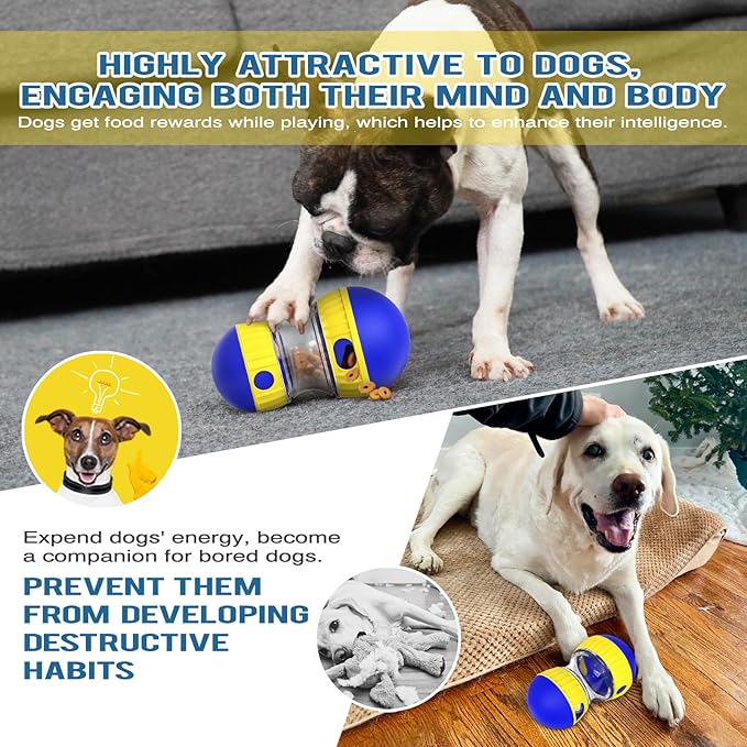 Dog Treat Dispensing Puzzle Toy Adjustable Food Dispenser Slow Feeder Puppy Enrichment Training Rolling Ball Pet Interactive Chase Toys for Small Medium Large Dogs to Keep Them Busy-PurrikoPets