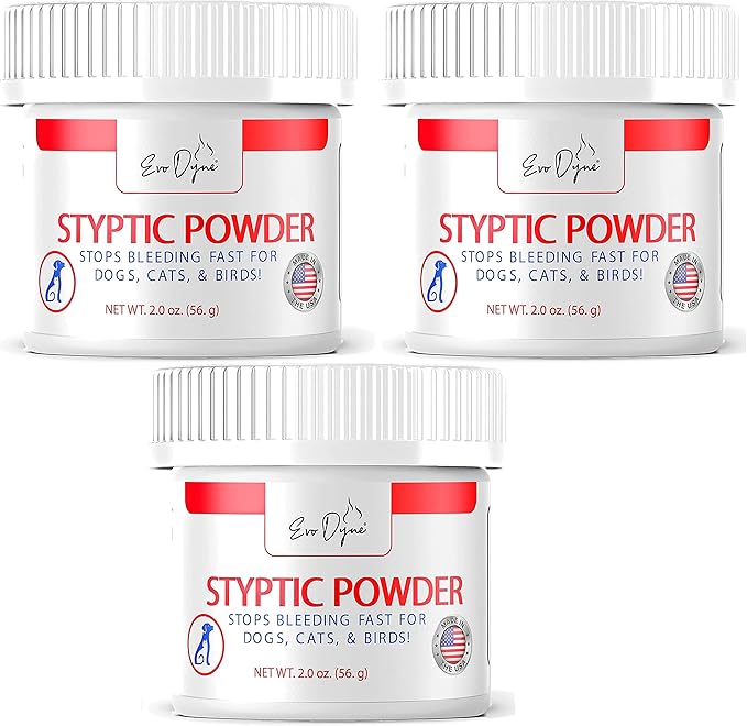 3-PK Styptic Powder for Dogs, Cats, and Birds (2 oz) by Evo Dyne | Fast-Acting Blood Stop Powder for Pets | Quick Stop Bleeding Powder for Dog Nail Clipping, Grooming, Cuts and More (3-Pack)-PurrikoPets