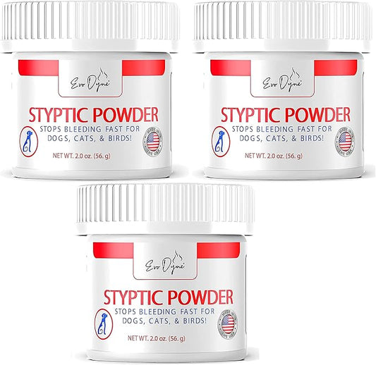 3-PK Styptic Powder for Dogs, Cats, and Birds (2 oz) by Evo Dyne | Fast-Acting Blood Stop Powder for Pets | Quick Stop Bleeding Powder for Dog Nail Clipping, Grooming, Cuts and More (3-Pack)-PurrikoPets