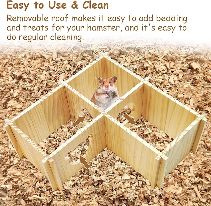 Fhiny Wooden Hamster House, Multi-Chamber Hamster Hideout & Tunnel Detachable Activity Room Exploring Toys Rats Habitat Decor for Dwarf Hamsters Gerbils Mice Lemmings (Small)-PurrikoPets