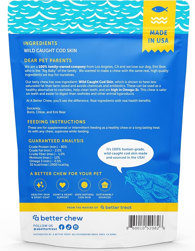 A Better CHEW – Wild Caught Cod Skin Dog Treats | Sourced and Made in The USA, Single Ingredient, Dehydrated | Natural, Healthy Alternative to Rawhides + Bully Sticks, Long Lasting Chew-PurrikoPets