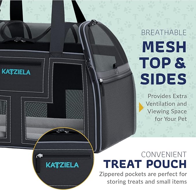 Airline Compliant Pet Carrier - Rolling Portable Travel Carry Crate for Small Dog, Puppy or Cat - Soft Removable Wheeled Design with Mesh Window Sides - Airplane and TSA Compliant- by Katziela-PurrikoPets
