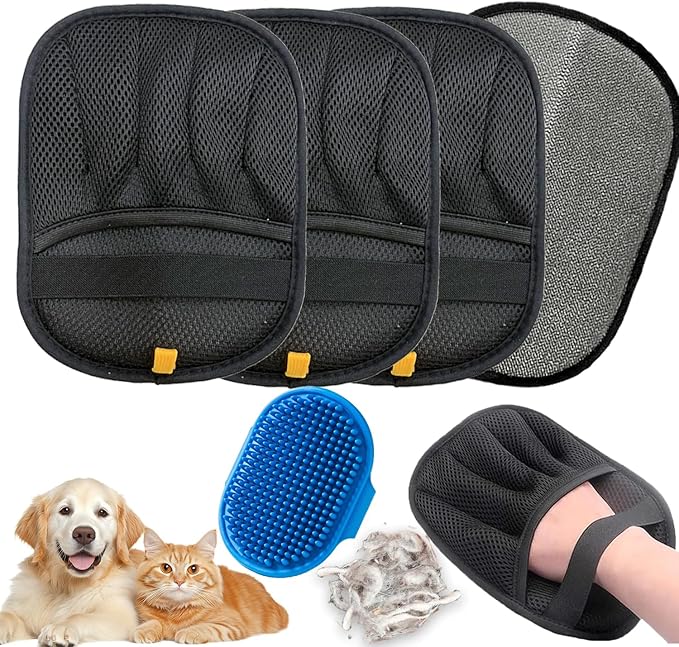 3 Packs Pet Hair Removal Glove,Pet Hair Remover for Cat & Dog,New Upgraded Electrostatic Gloves Pet Hair,Reusable Electro Static Pet Hair Remover Electrostatic Gloves for Furniture,Couch (3 Packs)-PurrikoPets