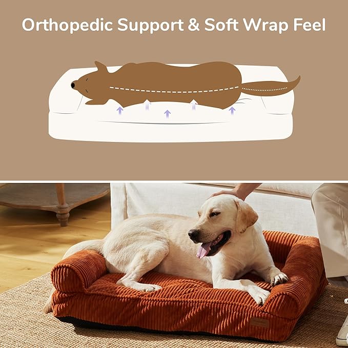 FUKUMARU Cute Dog Bed, Fluffy Dogs Couch with TPU Layer Keeping Lining Dry, Pet Sofa Medium Size Dog Easy to Care, Warm Cat Bed with Removable Zipper Cover, 36inch, Large, Orange-PurrikoPets