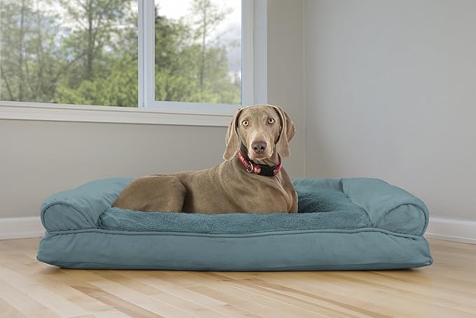 Furhaven Pillow Dog Bed for Large Dogs w/ Removable Bolsters & Washable Cover - Plush & Suede Sofa - Deep Pool, Jumbo/XL-PurrikoPets
