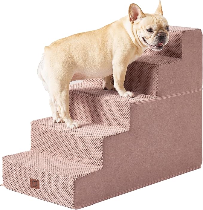 EHEYCIGA Dog Stairs for High Bed 22.5" H, 5-Step Dog Steps for Bed, Pet Steps for Small Dogs and Cats, Non-Slip Balanced Pet Ramp Indoor, Pink-PurrikoPets