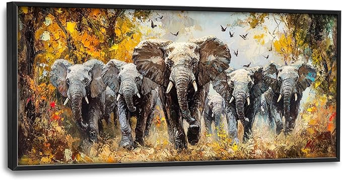 Extra Large Elephant Framed Wall Art for Living Room,Oversized Elephants Wild Animal Pictures Wall Decor,Forest Landscape Canvas Print Painting Modern Artwork Bedroom Office Bathroom 60L" x 30W"-PurrikoPets