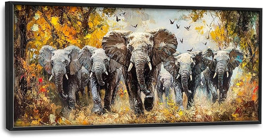 Extra Large Elephant Framed Wall Art for Living Room,Oversized Elephants Wild Animal Pictures Wall Decor,Forest Landscape Canvas Print Painting Modern Artwork Bedroom Office Bathroom 60L" x 30W"-PurrikoPets