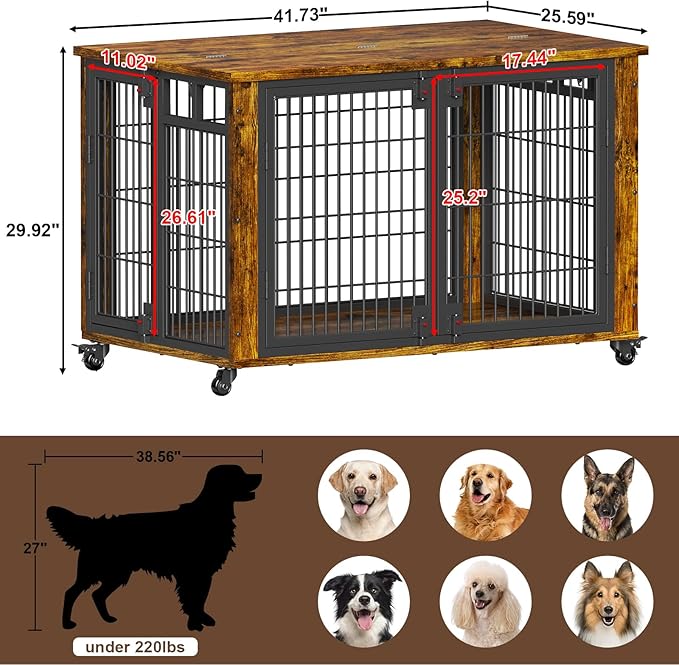 EasyCom 41" for Training Moveable XL Dog Crate, Large Dog Crate Furniture with Top-Access Teasing/Feeding Doors, Chew-Resistant Dog Kennel Indoor Furniture for Medium and Large Dogs-PurrikoPets