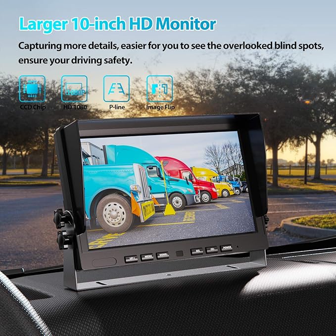 Fookoo Ⅱ 10" 1080P Wired Backup Camera System,10-inch HD Dual Split Screen Monitor with Recording IP69 Waterproof Rear View Camera Parking Lines Supports Up to 2 Cameras for Truck/Trailer/RV(DY101)-PurrikoPets