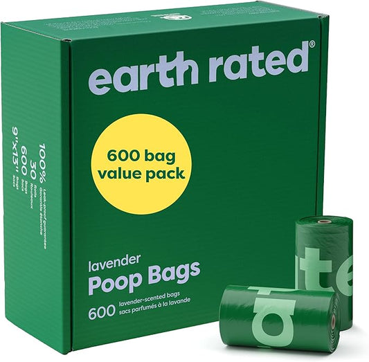 Earth Rated Dog Poop Bags Value Pack, Leak-Proof and Extra-Thick Pet Waste Bag for Big and Small Dogs, Refill Rolls, Lavender Scented, 600 Count-PurrikoPets