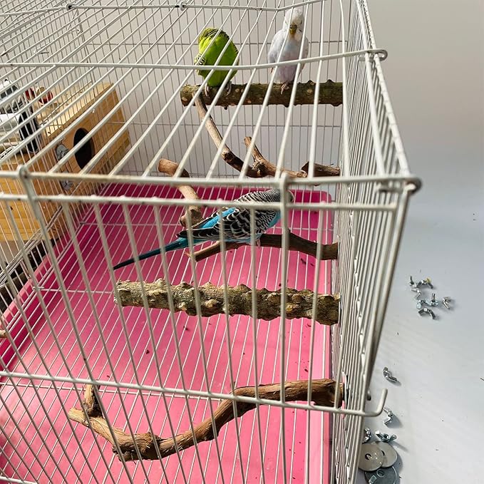 5PCS Bird Perch Stand Natural Wooden Parrot Stand Branch,3 Grape Wood Perch,2 Stand,Paw Grinding Fork Parakeet Chewing Stick Exercise Training Branches for Cockatiels,Small Medium Birds-PurrikoPets