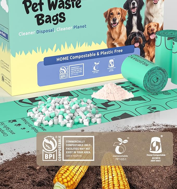 100% Compostable Dog Poop Bags, 270Count Value Pack, BPI Certified, Biodegradable Leakproof Thick Poop Bags for Dogs with Dispenser, Plant-Based, ASTM D6400 & EN 13432 Compliant Pet Waste Bag-PurrikoPets