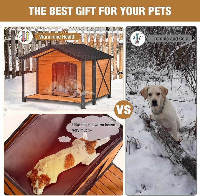 Extra Large Dog House Outdoor & Indoor, Insulated Liner Dog Kennel Weatherproof for Winter, 6 Sides All-Round Foam with Strong Metal Chew Proof Frame, for Small Medium Large Dogs-PurrikoPets