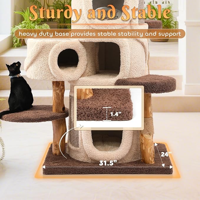 70'' Luxury Heavy Duty Cat Tree for Indoor Cats Adults,Treehouse Theme Large Cat Tower for Home Decoration,Multi-Level Modern Maine Coon Condo with 3*Wood Scratching Post,Perch,Huge House for Multicat-PurrikoPets