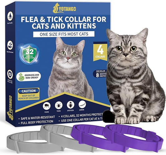 4 Pack Flea Collar for Cats, 32 Months Flea and Tick Prevention for Cats, Waterproof Cat Flea Collar, Natural Cat Flea and Tick Treatment, Adjustable Flea and Tick Collar for Cats Kittens(Grey&Purple)-PurrikoPets