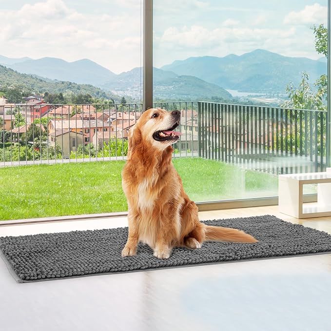 Absorbent Dog Door Mat for Muddy Paws, 72" x 24" Chenille Indoor Mats for Entryway, Trap Dirt Front Door Mat Indoor Entrance Washable Non Slip Soft-PurrikoPets