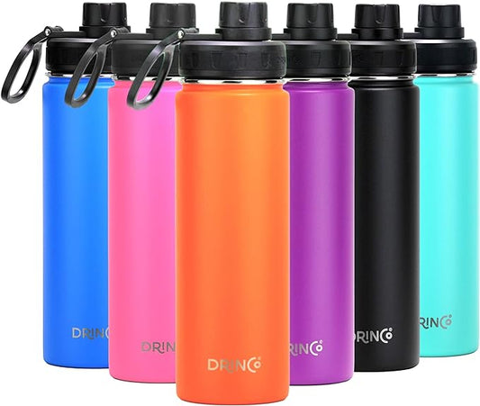 DRINCO Stainless Steel Water Bottle Spout Lid Vacuum Insulated Double Wall Water Bottle Wide Mouth (40oz 32oz 22oz 18oz 14oz) Leak Proof Keep Cold Sport Camping Hiking (22 oz, 22oz Orange)-PurrikoPets