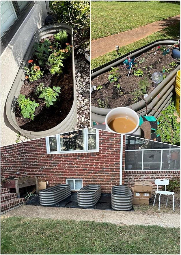 A ANLEOLIFE 6X2X1.5 ft Galvanized Raised Garden Beds Outdoor, Oval Round Metal Planter Box for Planting Vegetables Flowers Herb, Anti-Rust & Easy-Setup, Quartz Grey-PurrikoPets