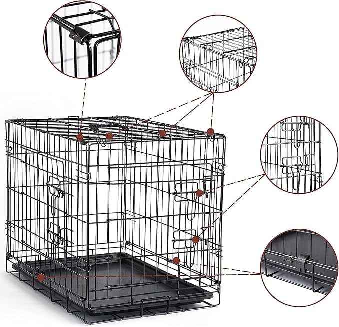 DONORO Dog Crates for Lareg Size Dogs Indoor Double Door Dog Kennels & Houses for Puppy and Cats, Collapsible Metal Contour Dog Cages (Brown, 42.0" L x 28.0" W x 31.0" H)-PurrikoPets