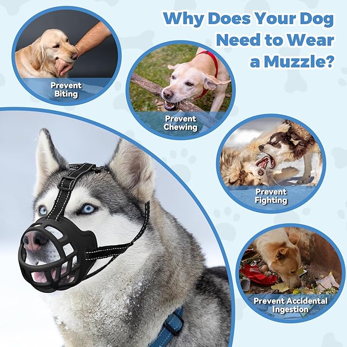 Dog Muzzle for Large Dogs, Breathable Basket Muzzles for Small, Medium and X-Large Aggressive Dog, Allows Panting Drinking, Suitable for Grooming Trimming Training (1, Black)-PurrikoPets