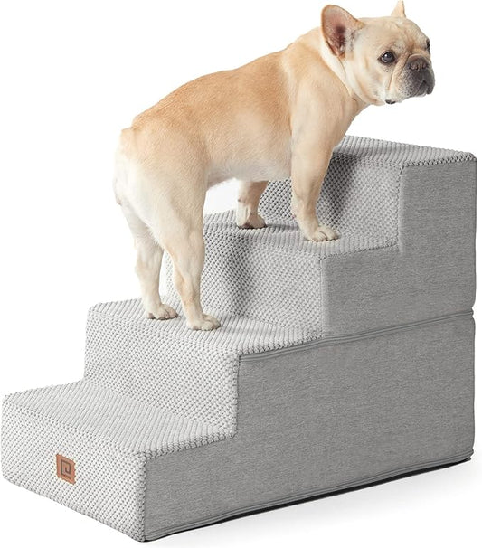 EHEYCIGA Dog Stairs for Bed 18" H, 4-Step Dog Steps for High Bed, Pet Steps for Small Dogs and Cats, Non-Slip Balanced Pet Ramp Indoor, Light Grey-PurrikoPets
