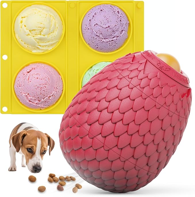 Enrichment Frozen Treat Toy for Dogs - 2-in-1 Dog Licking Toy & Dispensing Dog Puzzle Toy, Fillable Rubber Interactive Toy, Keeps Them Busy, Reduces Anxiety, Safe & Easy to Clean Red-PurrikoPets