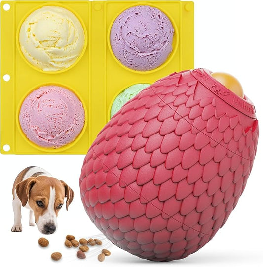 Enrichment Frozen Treat Toy for Dogs - 2-in-1 Dog Licking Toy & Dispensing Dog Puzzle Toy, Fillable Rubber Interactive Toy, Keeps Them Busy, Reduces Anxiety, Safe & Easy to Clean Red-PurrikoPets
