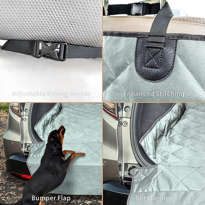 F-color SUV Cargo Liner for Dogs, Water Resistant Pet Cargo Cover Dog Seat Cover Mat for SUVs Sedans Vans with Bumper Flap Protector, Non-Slip, Large Size Universal Fit, Grey-PurrikoPets