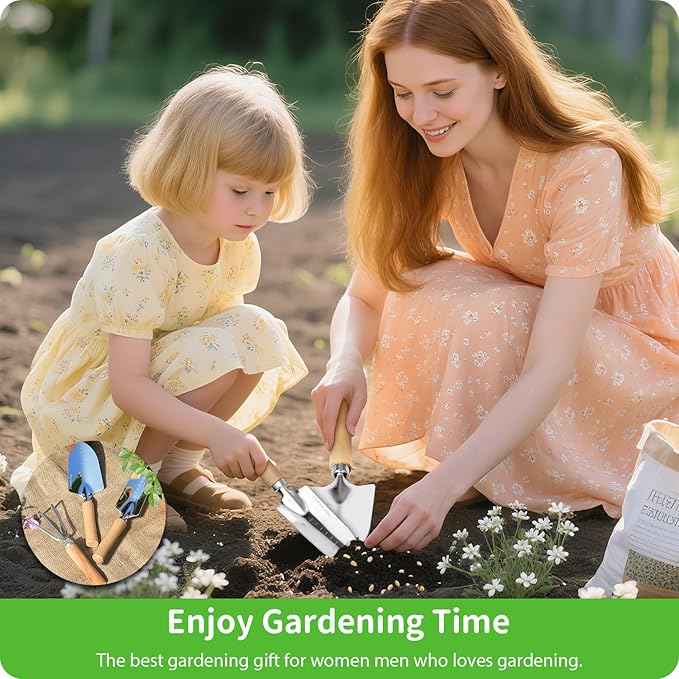 Garden Tool Set, 3 Pieces Gardening Kit with Garden Plant Twist Tie and Plastic Plant Tag, Stainless Steel Heavy Duty Garden Tools with Wooden Handle, Gardening Gifts for Women-PurrikoPets