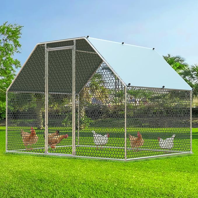 4ever2buy Chicken Runs for Yard with Cover, Large Metal Chicken Run Walk in Metal, Outside Dog Kennel with Roof, Flat Roofed Outdoor Kennel for Cats(9.2’Lx6.23’Wx6.4’H)-PurrikoPets