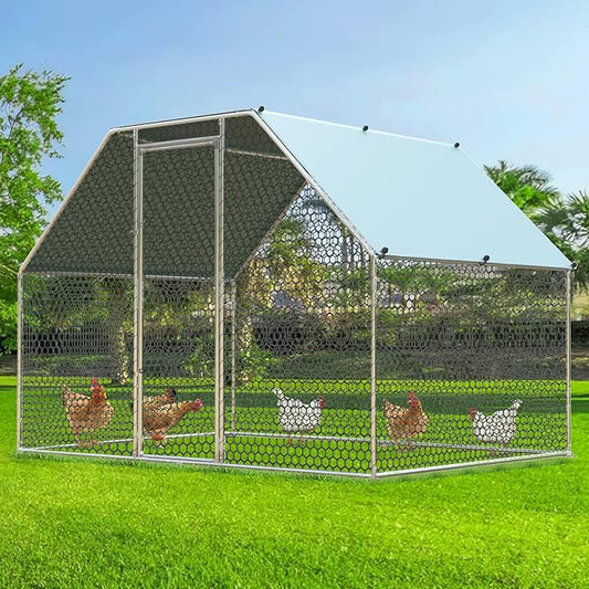 4ever2buy Chicken Runs for Yard with Cover, Large Metal Chicken Run Walk in Metal, Outside Dog Kennel with Roof, Flat Roofed Outdoor Kennel for Cats(9.2’Lx6.23’Wx6.4’H)-PurrikoPets