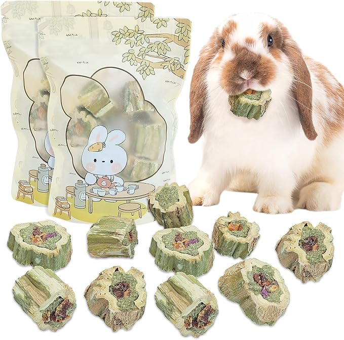 Fhiny Rabbit Chew Toys Natural Baked Papaya Wood Bunny Molar Treats Contain Alfalfa Grass Apple Carrot and Purple Sweet Potato Filling for Hamsters Guinea Pigs Chinchillas Teeth Grinding(0.44 lb)-PurrikoPets