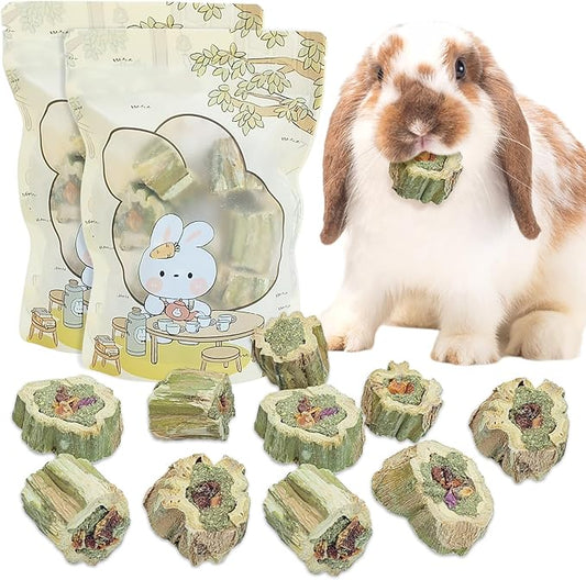 Fhiny Rabbit Chew Toys Natural Baked Papaya Wood Bunny Molar Treats Contain Alfalfa Grass Apple Carrot and Purple Sweet Potato Filling for Hamsters Guinea Pigs Chinchillas Teeth Grinding(0.44 lb)-PurrikoPets