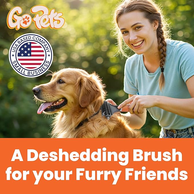 GoPets 2-Sided Dematting & Deshedding Comb for Dogs & Cats, Versatile Undercoat Detangler Brush for Shedding, Matted Hair & Fur Remover Tool, Stress-Free Pet Grooming Rake with Ergonomic Handle-PurrikoPets