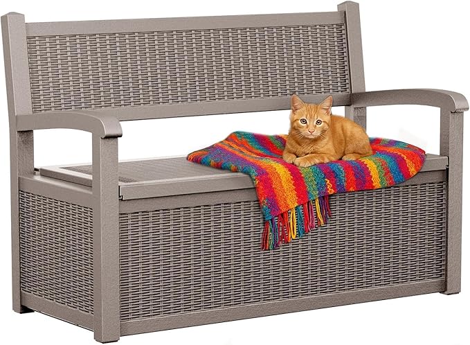 80 Gallon Storage Bench Deck Box, Waterproof and Lockable Outdoor Storage Furniture for Patio, Garden, and Porch – Perfect for Storing Garden Tools and Cushions (Gray)-PurrikoPets