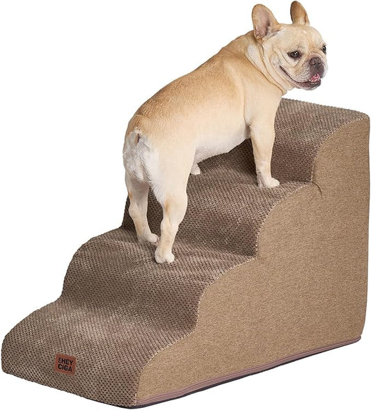 EHEYCIGA Curved Dog Stairs Ramp for High Beds 19.7" H, 4-Step Dog Steps for Small Dogs and Cats, Pet Stairs for High Bed Climbing, Non-Slip Balanced Pet Step Indoor, Camel-PurrikoPets