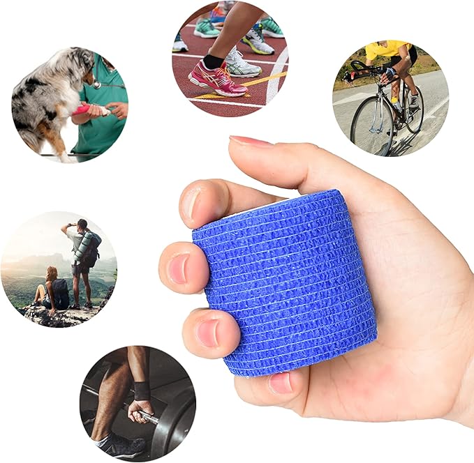 9 Pack 2" x 5 Yards Self Adhesive Bandage Wrap Self Stick Wrap for Ankle, Wrist, Finger, Sports, Breathable Cohesive Vet Tape for Pets (D Dark Blue)-PurrikoPets