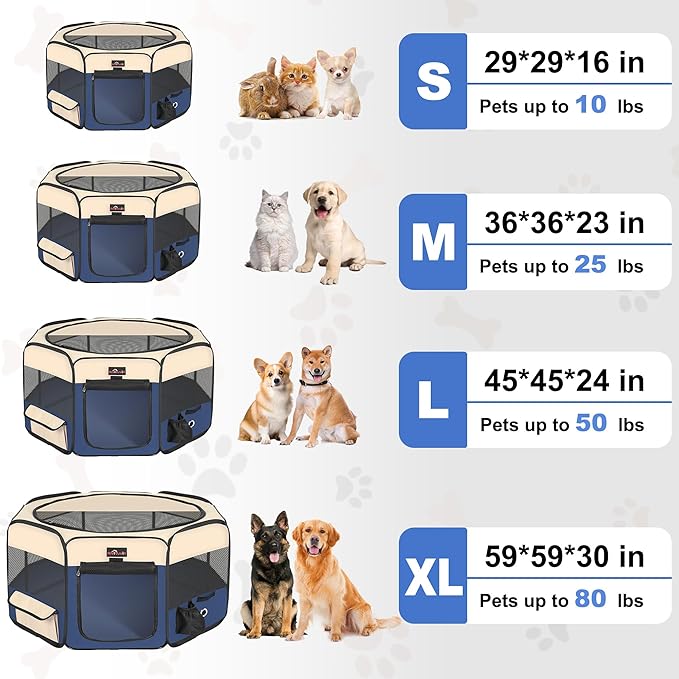 Aivituvin Dog Playpen, Foldable Pet Play Pens with Carrying Bag for Cat, Puppies, Rabbits, Portable Dog Tent Crates Cage for Travel Camping Indoor Outdoor, Removable Shade Cover, Blue L-PurrikoPets