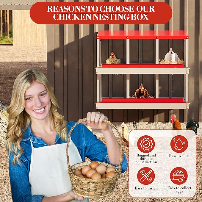 6 Hole Chicken Nesting Box with Roll Out Egg Tray, Rustproof & Ventilated Chicken Laying Boxes for Hens, Chickens, Ducks | Easy-Clean Poultry Coop Accessories-PurrikoPets