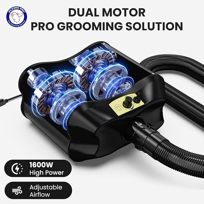 Flying Pig Double Motor High Performance Dog Pet Grooming Dryer (Black)-PurrikoPets